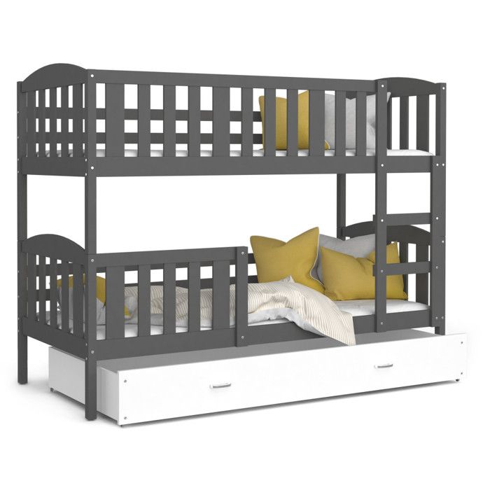 Lit superposé pour enfants et adultes avec tiroir de lit 140 x 200 cm Sommier à lattes et système anti-chute.