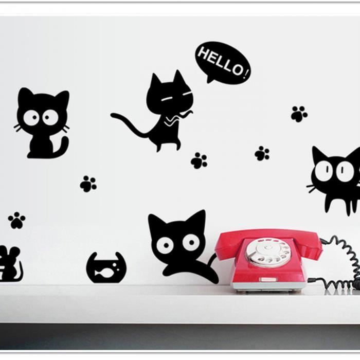 Mignon Enfants Autocollant De Dessin Anime Petit Chat Noir Ordinateur Sticker Adhesifs Muraux Mural Enfants Sticker Chambre Cdiscount Maison