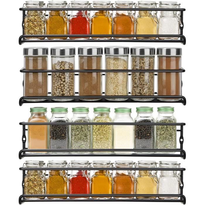 4 Étagères à Épices Murales Métal - Rangement Cuisine Sans Percage - Pour Portes D'Armoire
