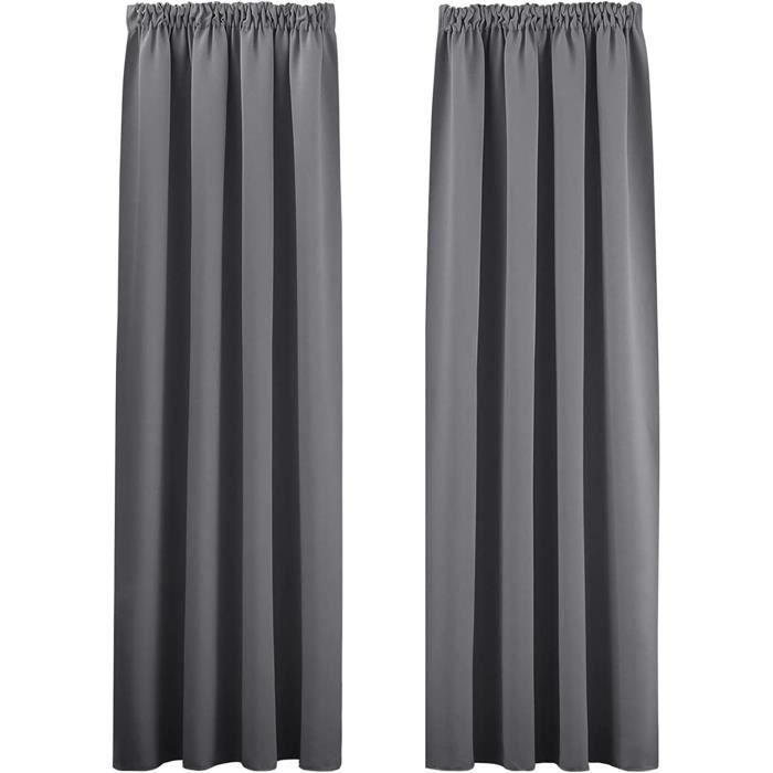 Rideau Occultant Thermique Pour Salon - 300x220 Cm, Gris, Isolant Anti-Chaleur & Lumière, 100% Polyester
