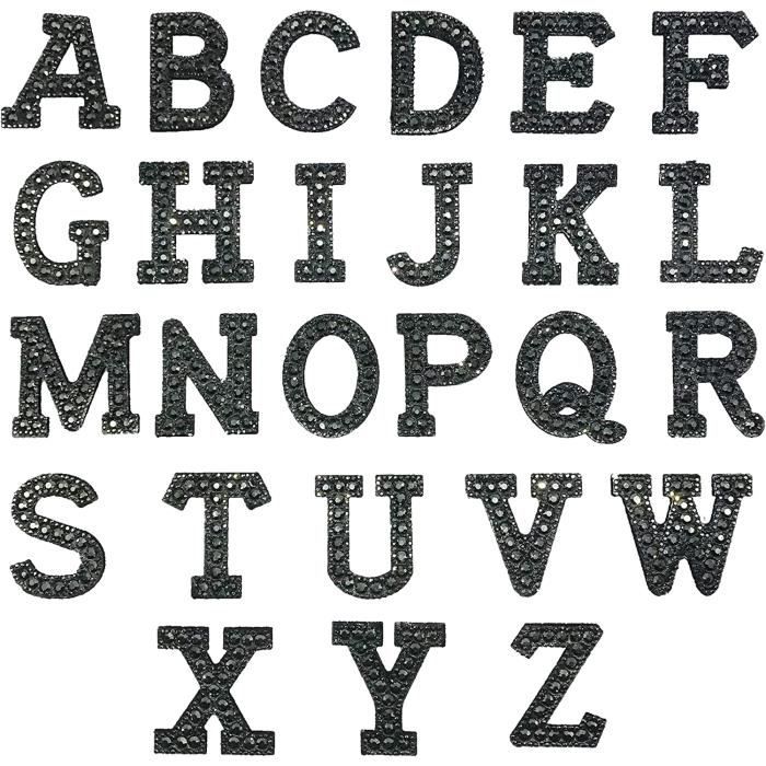 Alnicov 26 pièces Lettre avec strass Patch AZ Alphabet applique 3D Cuisse sur alphabet Distintif broché Décoration Patch de réparation pour chapeaux Chevees Chaussures Jeans Sacs (blanc