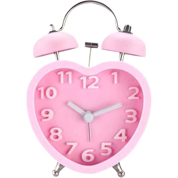 Réveil Rétro En Forme De Cœur - Sans Tic-tac Silencieux - Double Cloche Et Veilleuse - Pile AA Non Incluse - Parfait Pour Bureau Ou Chambre