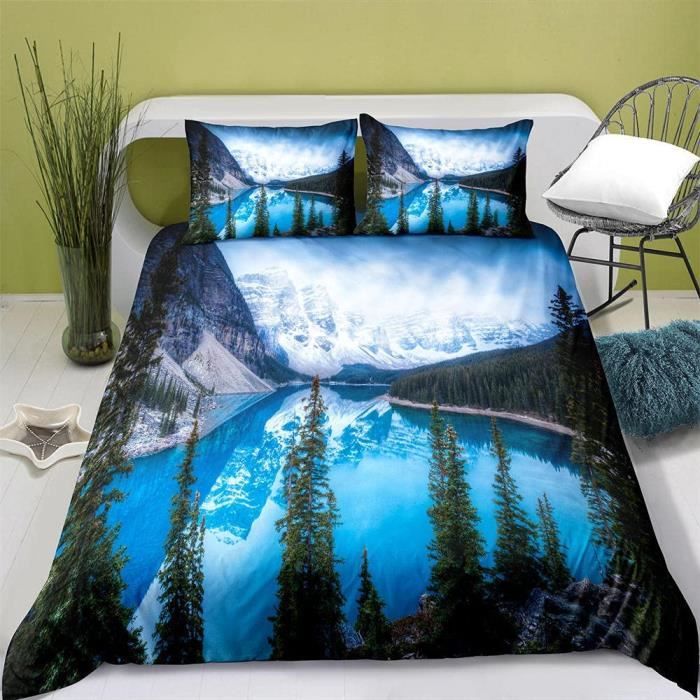 Housse De Couette - Lac Bleu - 140x200cm - Fermeture éclair cachée - 2