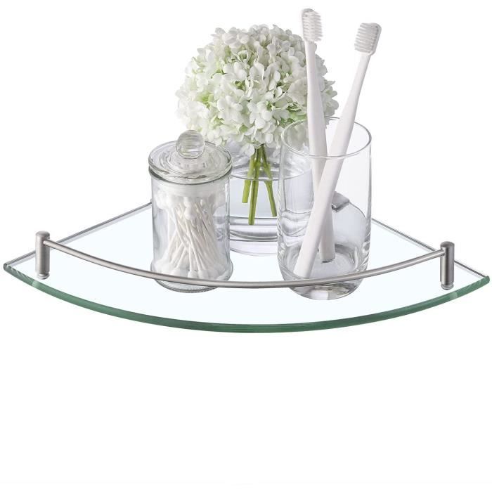 Étagère D'angle En Verre Trempé 30 Cm - Épaisseur 6 Mm, Finition Chromée, Pour Salle De Bain Ou Bureau