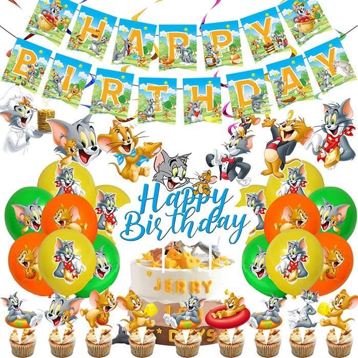 Decoration De Fete D Anniversaire Tom Et Jerry Ballons Banniere De Joyeux Anniversaire Topper De Gateau Cdiscount Maison