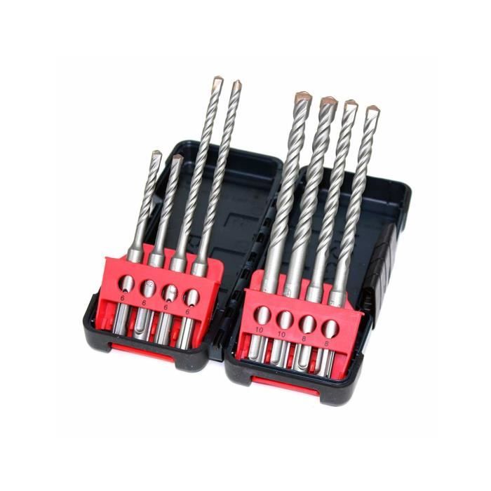 Set de 8 Forets Toughbox - BOSCH - 6 8 10mm - Jeu de forets SDS-Plus pour le perçage sur pierre et sur béton