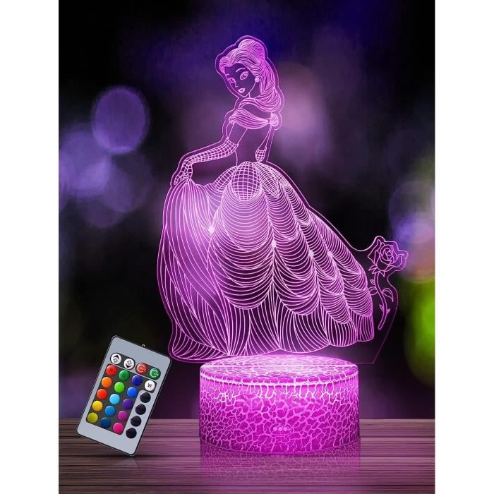 Lampe Princess Veilleuse 3D,Télécommande 16 Couleurs Changeantes Réglage De La Luminosité,Cadeaux De Noël Pour Salon Chambre Décor