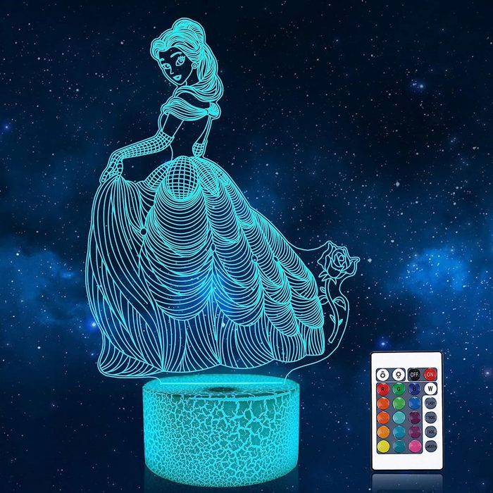 Lampe a poser Princess 3D Télécommande 16 Couleurs Changeantes Réglage De La Luminosité Lampe de Chevet Pour Salon Chambre Décor