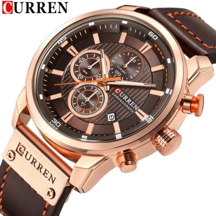montre bracelet curren hommes montres à quartz top marque de luxe bracelet en cuir chronographe date sport montre-bracelet pour