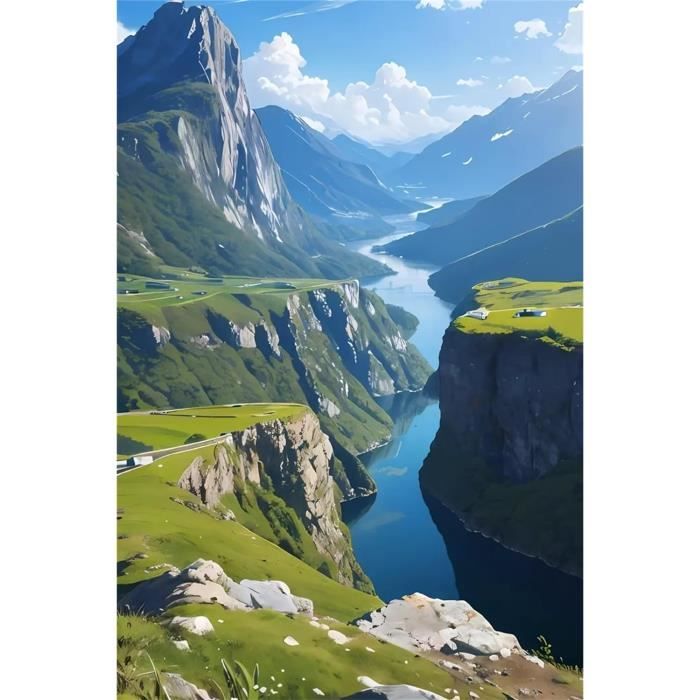 Kit Pittura Diamante 5D Fai da Te per Adulti Paesaggio del fiume della casa di montagna