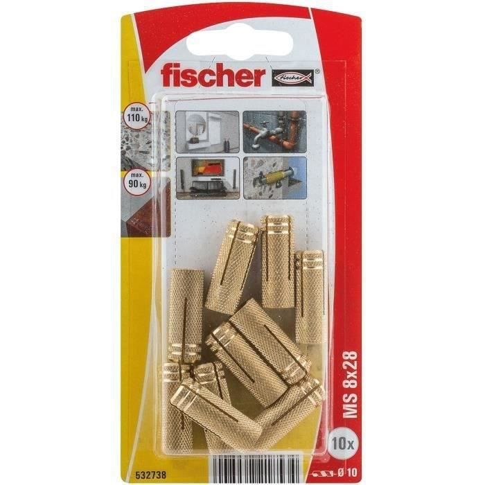 Chevilles à expansion FISCHER 10 Chevilles ms 8x28 Laiton Longueur 28 mm Pack de 10