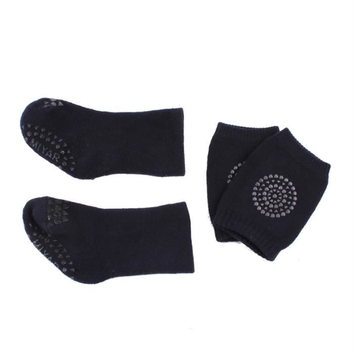 1 Paire Bebe Tout Petit Bebe Genouilleres Avec 1 Chaussettes Paire Anti Slip Protecteur De Securite Crawling Noir Cdiscount