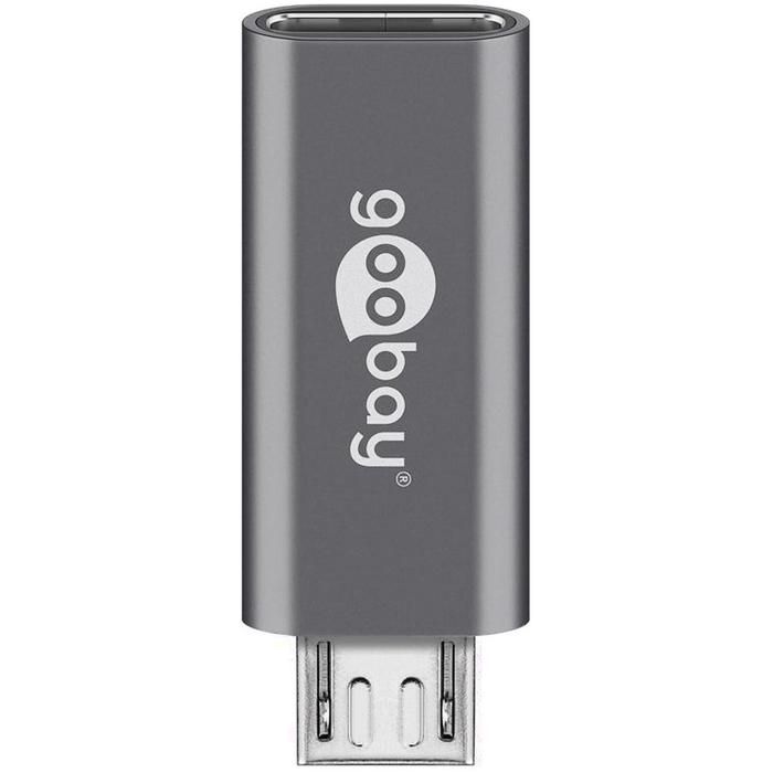 Adaptateur USB 2.0 - Goobay - 55553 - 1x USB 2.0 mâle Micro-B - 1x USB-C™ femelle - Gris
