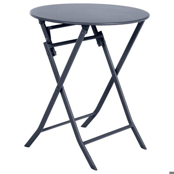 Table de jardin pliante ronde Greensboro graphite 2 places en acier traité époxy - Hespéride Table de jardin pliante ronde Greensboro graphite 2 places en acier traité époxy - Hespéride
