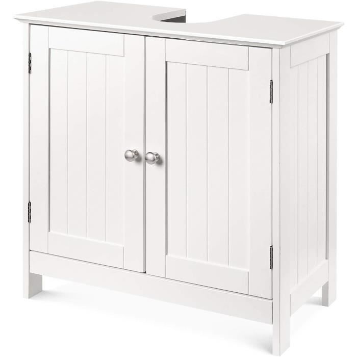 Meuble de salle de bain - HOMFA - Rangement sous vasque en MDF - Blanc laqué - 60x60x30cm