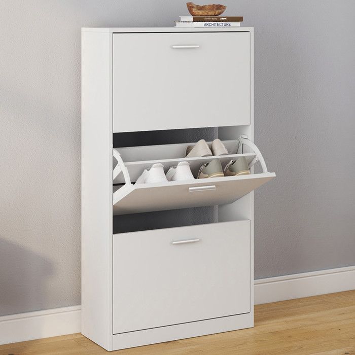Schoenenkast Allan 134cm met 3 deuren - hoogglans wit - Modern Germania