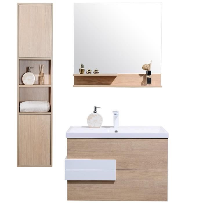 Meuble De Salle De Bain Simple Vasque Avec Colonne De Rangement 600mm Ensemble De Salle De Bain Bois Rose Cdiscount Maison