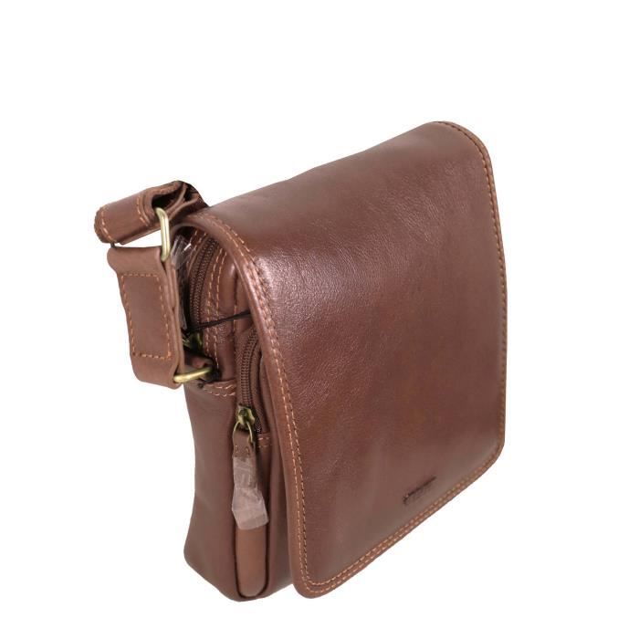 Sac besace KATANA réf 36102 Cuir de vachette Marron