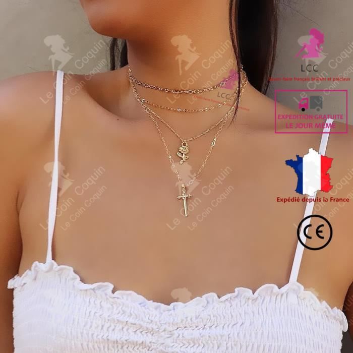 LCC® Collier femme argent fantaisie pendentifs en forme de croix cadeau bijoux chaîne cou anniversaire alliage aluminium sautoir