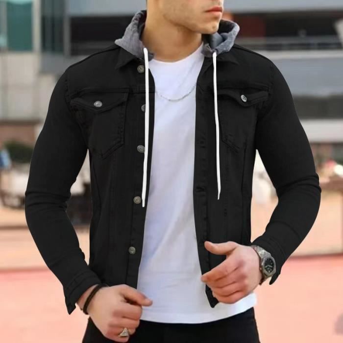 Veste en jean capuche noir homme