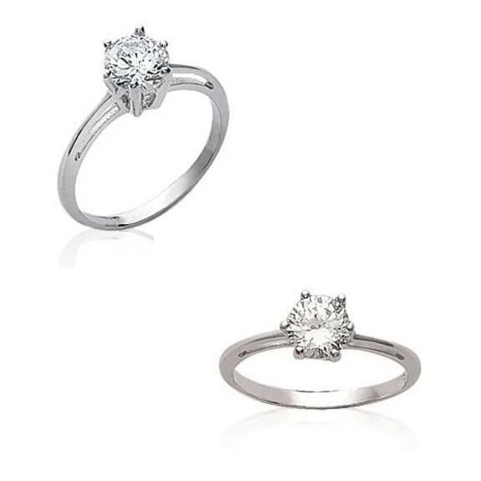 Bague Solitaire Cœur Zirconium - Argent Massif 925 Rhodié - Tailles 50 à 66 - Neuf Avec étiquettes