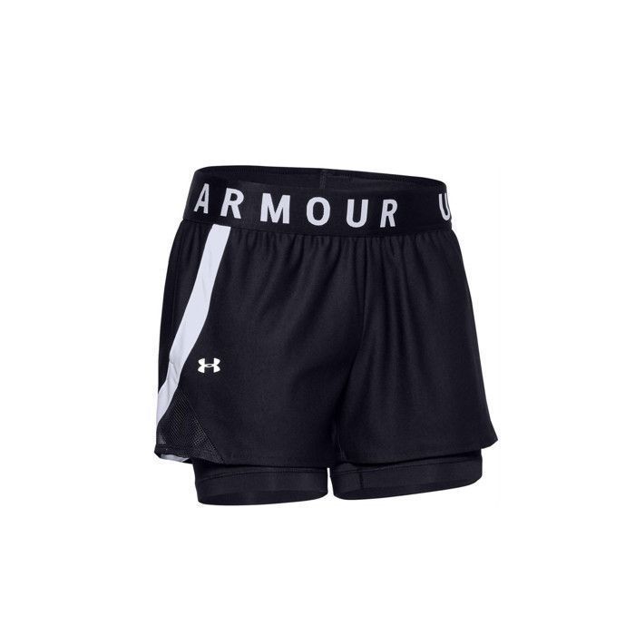 Short 2 en 1 - Under Armour - Play Up - Femme - Noir/Blanc - Respirant - Poches latérales