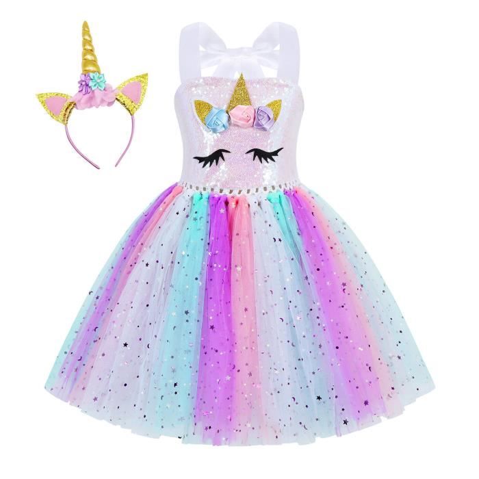Jurebecia Robe Licorne Fille Enfant Anniversaire Fete Princesse Habiller Bandeau Robes Cosplay Robes Deguisement Violet Cdiscount Pret A Porter