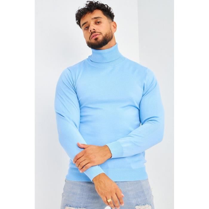 Pull col roule bleu clair uni Bleu clair Cdiscount Pret a Porter