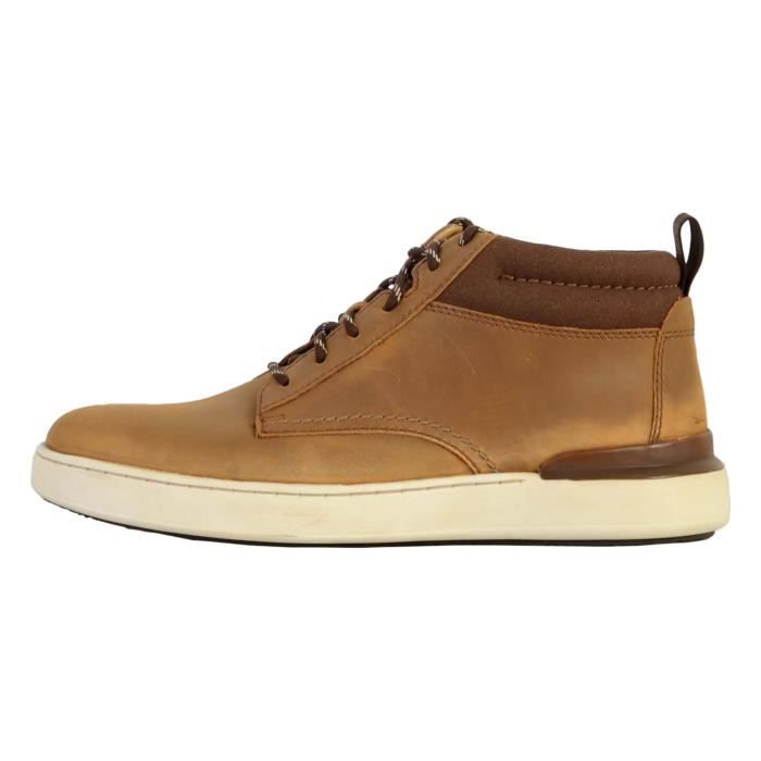 Basket Montante Homme - CLARKS - CourtLite Mid - Cuir - Brun claire - Lacets ronds - Confort exceptionnel