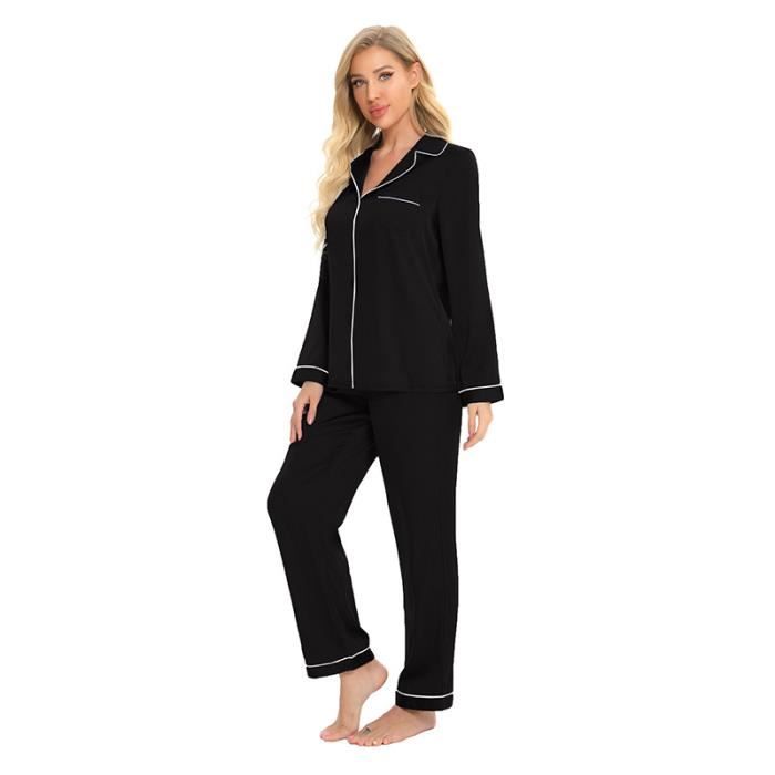 Ensemble de Pyjama Deux Pièces en Satin de Soie pour Femme, Pyjama ...