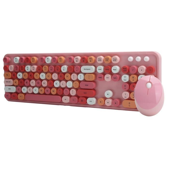 Ensemble clavier et souris sans fil – OMABETA – Rose – 104 touches – USB – Compatible Windows