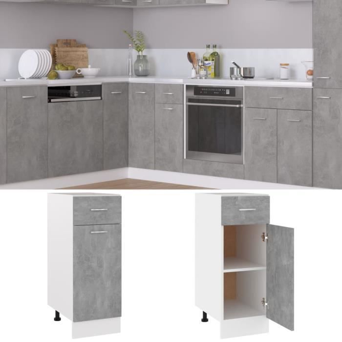 Meuble de cuisine - OMABETA - Armoire de plancher à tiroir - Gris béton - 30x46x815 cm - Aggloméré