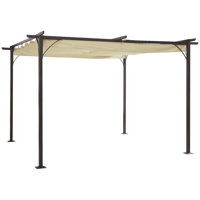 Pergola rétractable 3,5L x 3,5l x 2,30H m structure métal époxy anticorrosion noire + toile polyester haute densité 180 g/m² incluse