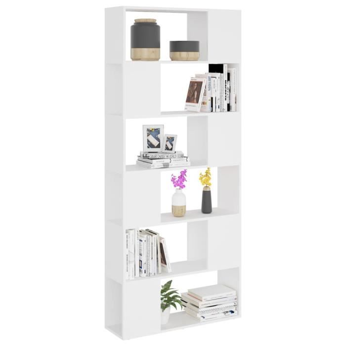 LVL - MEUBLE ETAGERE - Bibliothèque-Séparateur de pièce Blanc 80x24x186 cm Aggloméré(1686)