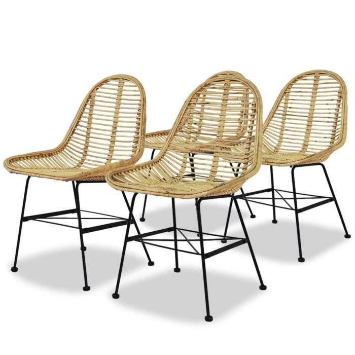 4 Pcs Chaise De Salle A Manger Rotin Naturel Achat Vente