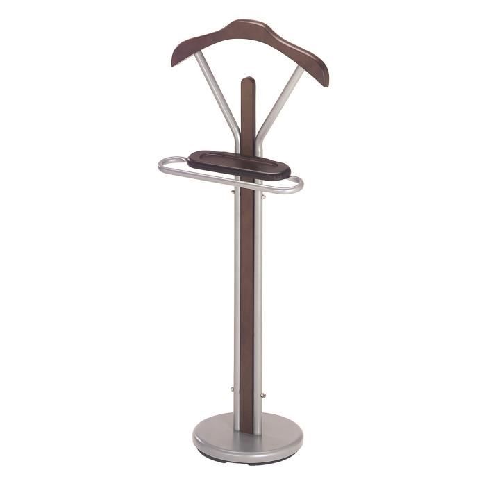 Valet de nuit Structure MDF teinte noyer et acier chromé
