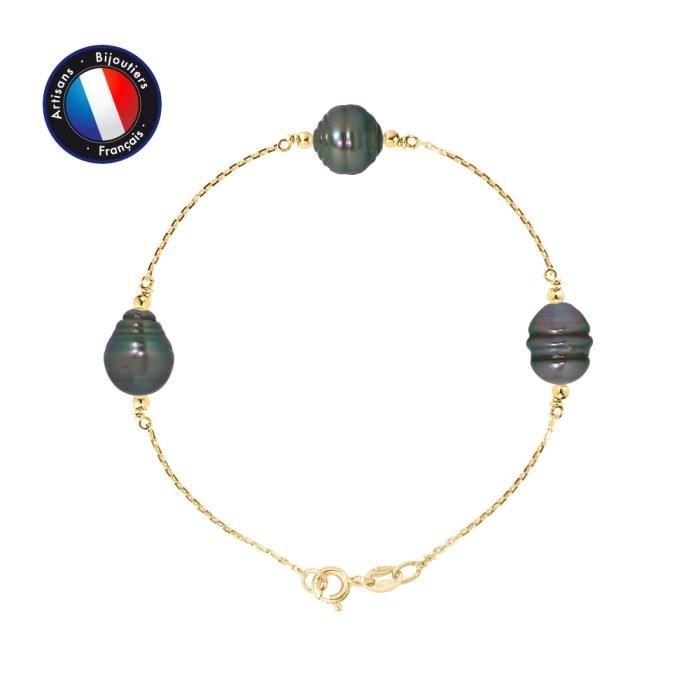 Bracelet - PERLINEA - 3 Perles de Culture de Tahiti 8-9 mm - Or Jaune - Longueur 18 cm - Qualité A+
