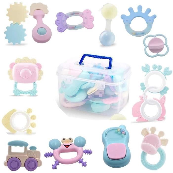 Bébé Premier Hochet et Jouet dentition pour bébé 3 mois cadeau d'apprentissage précoce poignée peut mâcher - 14pcs - PIMPIMSKY