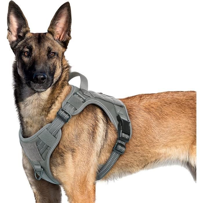 Comparer les prix de Harnais Chien Anti Traction, Harnais Tactique Chien Réfléchissant Réglable avec Poignée et Anneaux pour Entraînement Chasse Gris-XL