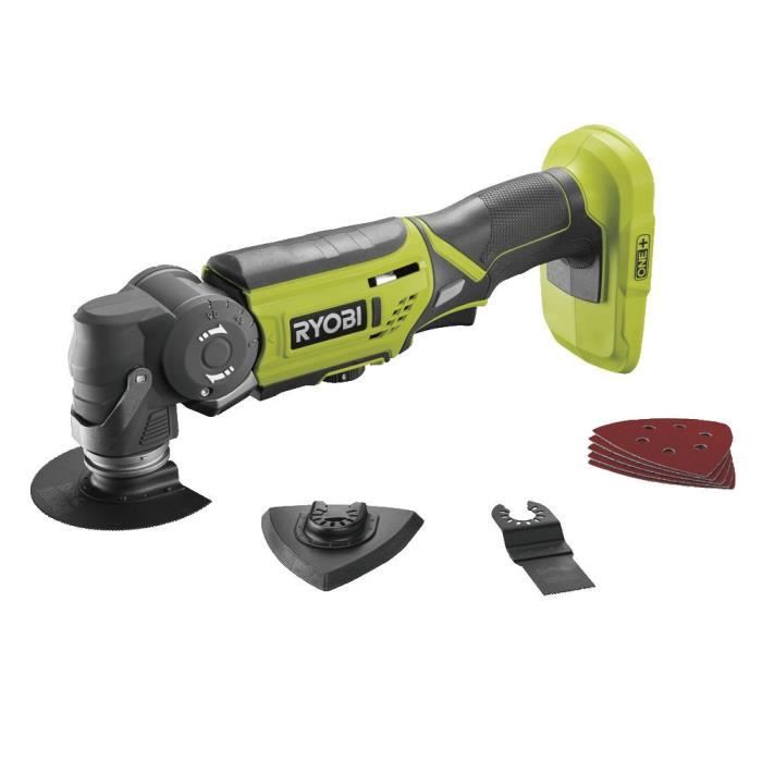 RYOBI - Multitool 18V ONE+ - oscil. 32° - 1 lame bois-métal & 1 lame bois 1 plateau de ponçage et 5 feuilles abrasives - R18MT-0
