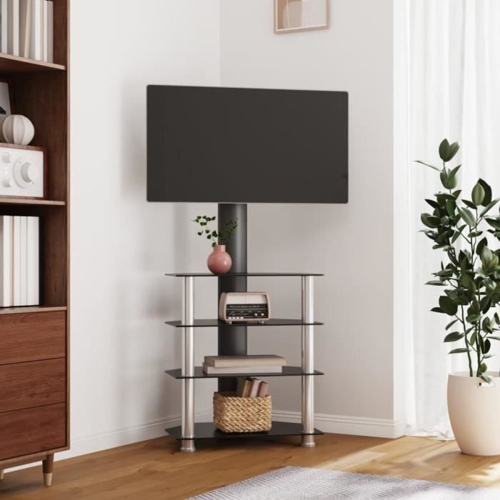 meuble tv d'angle 4 niveaux pour 32-70 pouces noir et argenté - salutuya - bd2363