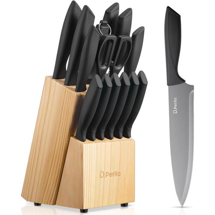 Set De 11 Couteaux De Cuisine Tefal Ice Force - Acier Inox Allemand - Garantie 10 Ans - Bloc Bois Inclus
