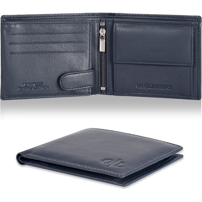 Portefeuille Rayé en Cuir Véritable – Antivol & Stylé main image 1