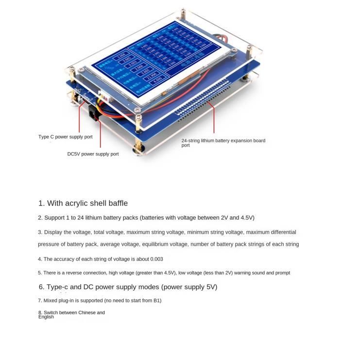 Testeur De Batterie Lithium 1S - Compatible JST, MCPX, MCX - Afficheur Digital Pour LiPo, LiFe, Li-Hv