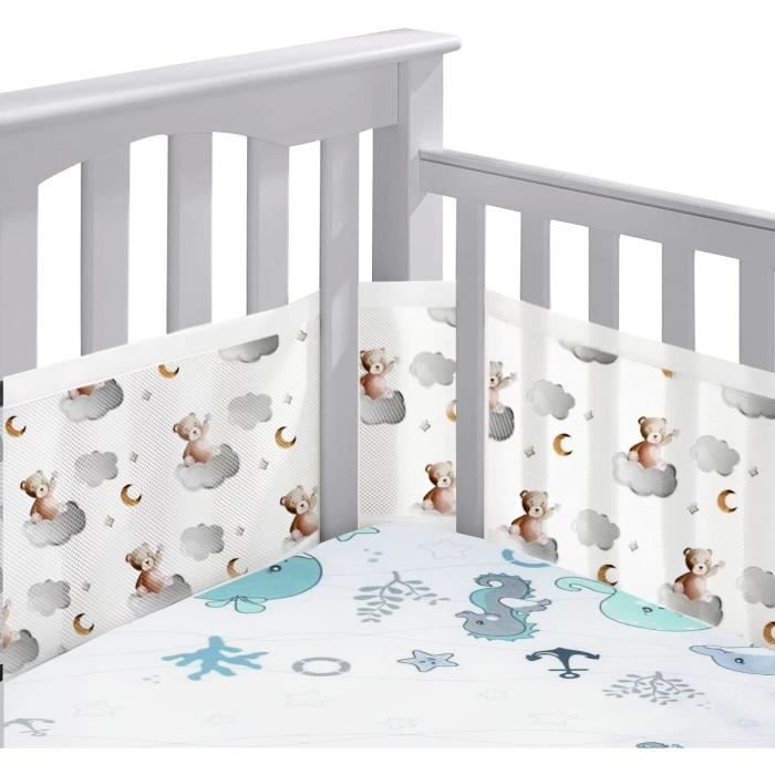 Tour De Lit Bébé Certifié OEKO -TEX En Maille 3D Respirante – Tour De Lit Respirant Pour Lit Bébé 60x120 Cm – Conforme à La Norme De Sécurité NF EN 16780