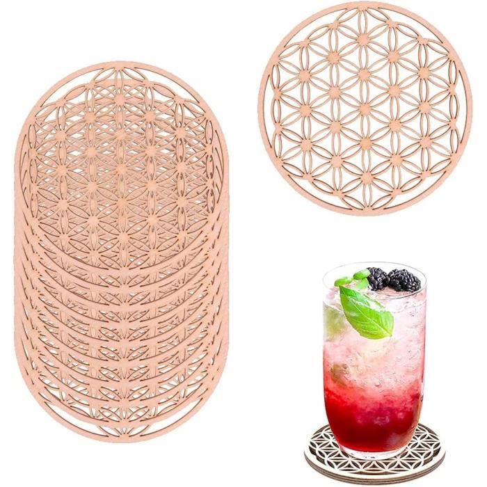 CrisPhy Lot 12 Sous-Verres Bois Fleur De Lotus – 9 Cm – Symbole Yoga & Méditation – Sous-Verres Rond Bouleau Gravé Laser – Décoration Spirituelle Zen