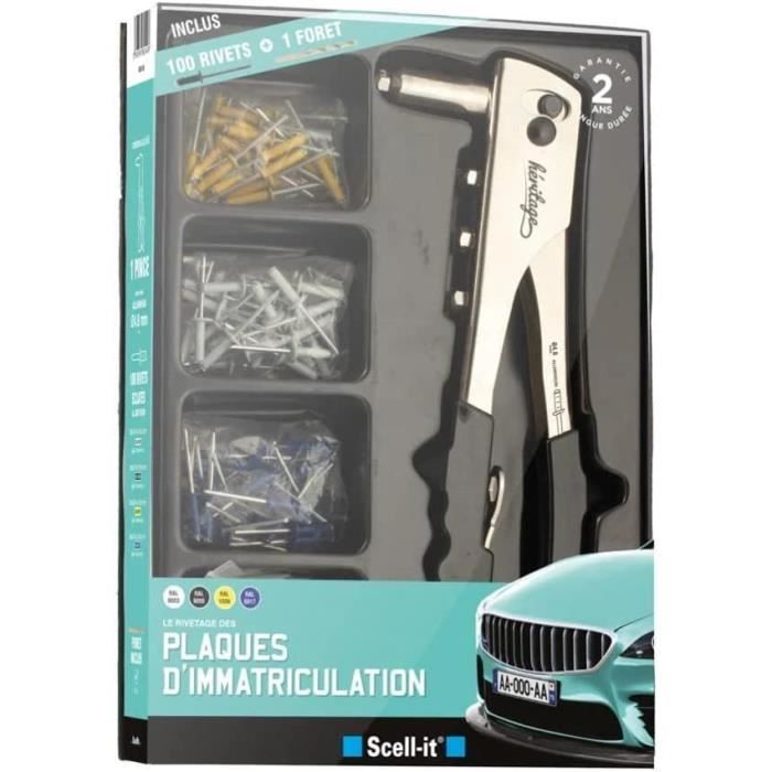 Kit Rivet Plaque Immatriculation Prêt à l’Emploi Avec Pince à Rivets Aveugles et Rivets