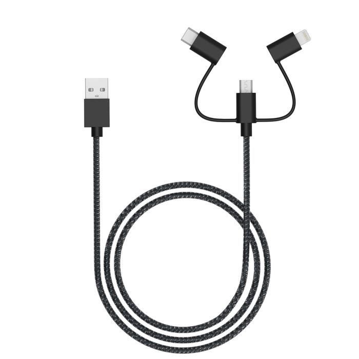 3 en 1 Multi Chargeur USB Câble en Nylon Tressé avec Micro USB Type C  Connecteurs Compatible avec iPhone Android Telephone Tablette - Cdiscount  Téléphonie