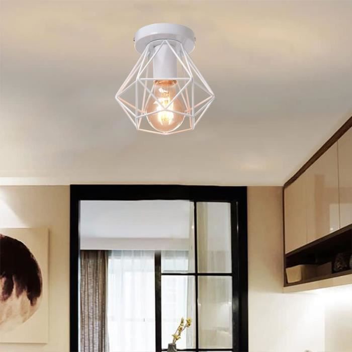 TOKIUS Plafonnier Industriel Moderne Lustre Abat-jour Cage en Fer Vintage Ø16cm Luminaire E27 dintérieur Blanc pour Salon Chambre TOKIUS Plafonnier Industriel Moderne Lustre Abat-jour Cage en Fer Vintage Ø16cm Luminaire E27 dintérieur Blanc pour Salon Chambre