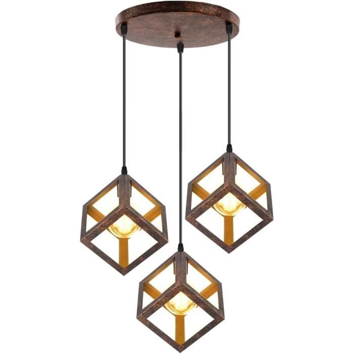 Xindaxin Rétro Metal Suspension Noir Cage E27 Suspension Industrielle Lampe Vintage Pendante Lumière Vintage en Métal Eclairage de Plafond Lustre Rétro Plafonnier,Noir